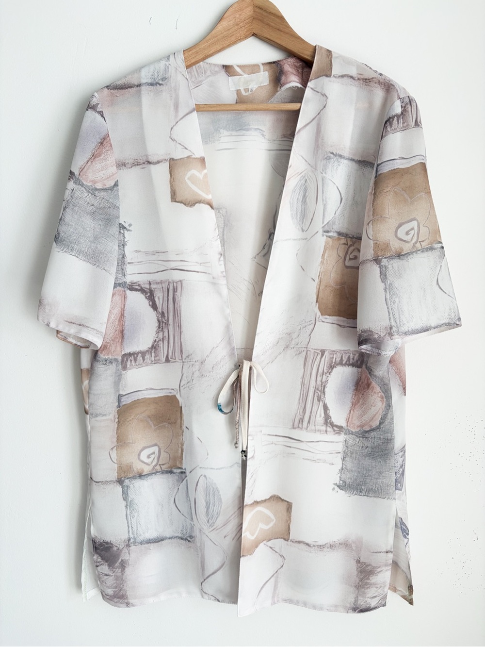 Vintage AGMIR Cream Chiffon Abstract Print Coverup, Size EU 42 - Made in Europe